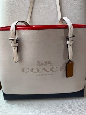 Coach Mollie Color Block Tote Authentic- Linen/Leather GORGEOUS NWT original